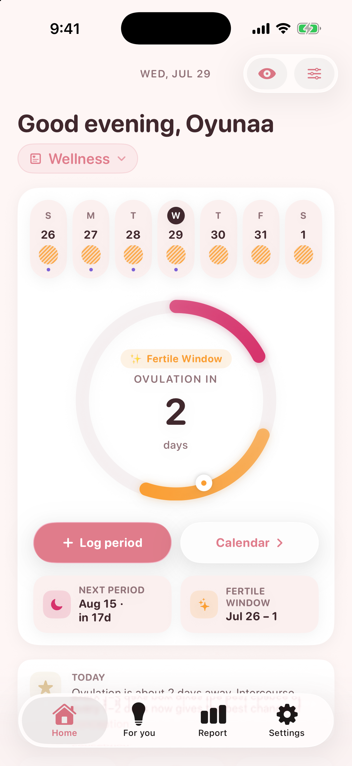 Real Nestory app screen: Your cycle